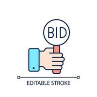 Bidding RGB color icon. Offering highest price to win. Bargaining for item. Auction participants. Public sales. Isolated vector illustration. Simple filled line drawing. Editable stroke