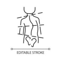 icono lineal de escoliosis idiopática. curvatura anormal de la columna. deformación de la columna vertebral. problemas de columna. Ilustración personalizable de línea fina. símbolo de contorno. dibujo de contorno aislado vectorial. trazo editable vector