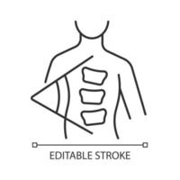 Cobb method linear icon. Cobb angle. Scoliosis degree measurement. Spine curve angle calculation. Thin line customizable illustration. Contour symbol. Vector isolated outline drawing. Editable stroke