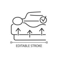 Spine mattress linear icon. Orthopedic mattress. Back pain prevention. Natural sleeping pose. Thin line customizable illustration. Contour symbol. Vector isolated outline drawing. Editable stroke