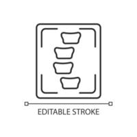 X-ray of scoliosis linear icon. Spinal bones radiogreaph. Backbone curvature examination. Thin line customizable illustration. Contour symbol. Vector isolated outline drawing. Editable stroke