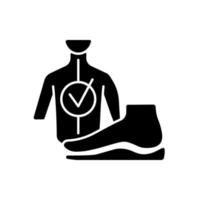 Orthotics black glyph icon. Foot orthoses. Foot pad and heel insert. Scoliosis prevention and pain relieve. Posture problems correction. Silhouette symbol on white space. Vector isolated illustration