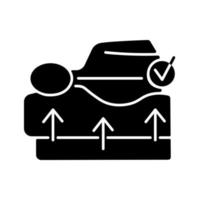 Spine mattress black glyph icon. Orthopedic mattress. Back pain and posture problems prevention. Correct spinal alignment. Silhouette symbol on white space. Vector isolated illustration