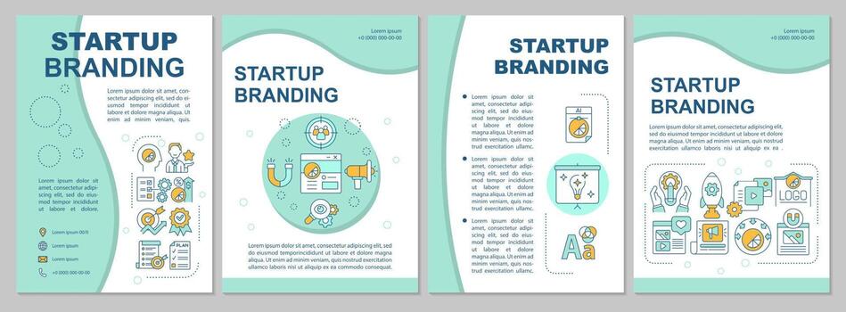 Startup branding mint brochure template. Creating business. Flyer, booklet, leaflet print, cover design with linear icons. Vector layouts for presentation, annual reports, advertisement pages
