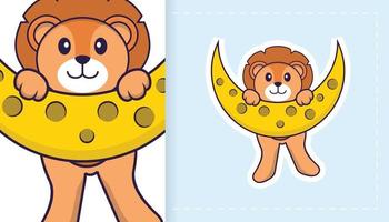 Cute lion mascot character. Can be used for stickers, patches, textiles, paper. Vector illustration