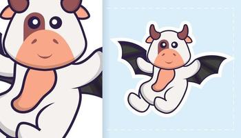 Cute cow mascot character. Can be used for stickers, patches, textiles, paper. Vector illustration