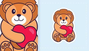 Cute lion mascot character. Can be used for stickers, patches, textiles, paper. Vector illustration