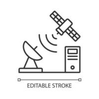 tcp sobre el icono lineal de satélite. Protocolo de Control de Transmisión. red de telecomunicaciones. Ilustración personalizable de línea fina. símbolo de contorno. dibujo de contorno aislado vectorial. trazo editable vector