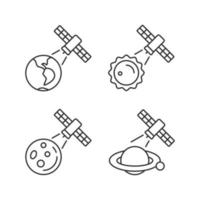 Celestial bodies observation linear icons set. Heliophysics science investigations. Planet exploration. Customizable thin line contour symbols. Isolated vector outline illustrations. Editable stroke