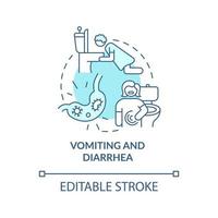 Vomiting and diarrhea blue concept icon. Water and mineral loss. Stomach flu. Dehydration cause abstract idea thin line illustration. Vector isolated outline color drawing. Editable stroke