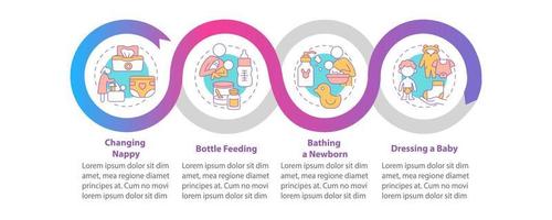 Baby nursing gradient vector infographic template. Maternity presentation outline design elements. Data visualization with 4 steps. Process timeline info chart. Workflow layout with line icons