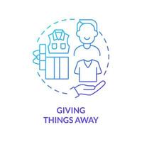 Giving things away blue gradient concept icon. Donate and gift stuff you do not need. Responsible consumption abstract idea thin line illustration. Vector isolated outline color drawing