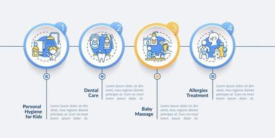 Baby health care vector infographic template. Child physical health presentation outline design elements. Data visualization with 4 steps. Process timeline info chart. Workflow layout with line icons