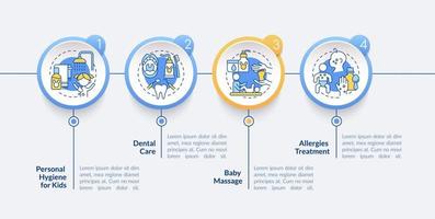 Baby health care vector infographic template. Child physical health presentation outline design elements. Data visualization with 4 steps. Process timeline info chart. Workflow layout with line icons