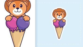 Cute lion mascot character. Can be used for stickers, patches, textiles, paper. Vector illustration