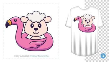 Cute sheep character. Prints on T-shirts, sweatshirts, cases for mobile phones, souvenirs. Isolated vector illustration on white background.