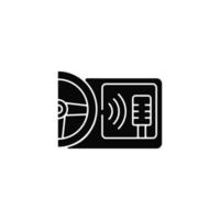 In-car voice control black glyph icon. Digital voice assistant. Advanced self-driving feature. Control vehicle systems remotely. Silhouette symbol on white space. Vector isolated illustration