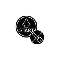 Push button start black glyph icon. Keyless ignition technology. Vehicle with remote starter. Automotive feature. Safety measure. Silhouette symbol on white space. Vector isolated illustration