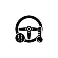 Heated steering wheel black glyph icon. Providing comfort to driver. Keeping hands warm. Useful feature for cold weather. Silhouette symbol on white space. Vector isolated illustration