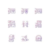 Sports car accessories gradient linear vector icons set. Built-in functions in auto. Innovative vehicle tech features. Thin line contour symbols bundle. Isolated outline illustrations collection