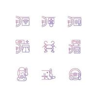 Sports car accessories gradient linear vector icons set. Built-in functions in auto. Innovative vehicle tech features. Thin line contour symbols bundle. Isolated outline illustrations collection