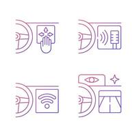 Advanced car technologies gradient linear vector icons set. Gesture control. Digital voice assistance. Night vision. Thin line contour symbols bundle. Isolated outline illustrations collection