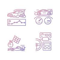 Automobiles racing for competition gradient linear vector icons set. Rallying event. Test car limits. Head up display. Thin line contour symbols bundle. Isolated outline illustrations collection