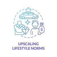 Upscaling lifestyle norms blue gradient concept icon. Envy makes us overspend money. Competitive consumerism abstract idea thin line illustration. Vector isolated outline color drawing