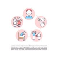 Psychological problems concept line icons with text. PPT page vector template with copy space. Brochure, magazine, newsletter design element. Consumerism culture issues linear illustrations on white