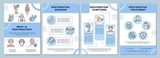 Dehydration brochure template. Water loss reasons and symptoms. Flyer, booklet, leaflet print, cover design with linear icons. Vector layouts for presentation, annual reports, advertisement pages