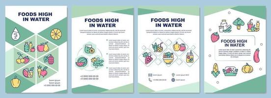 Plantilla de folleto de alimentos con alto contenido de agua. vegetales y frutas. folleto, folleto, impresión de folletos, diseño de portada con iconos lineales. diseños vectoriales para presentaciones, informes anuales, páginas publicitarias vector