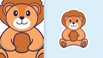 Cute lion mascot character. Can be used for stickers, patches, textiles, paper. Vector illustration