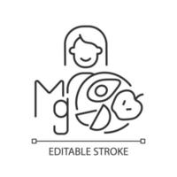 Magnesium linear icon. Products that content mg. Panic disorder medication counseling. Thin line customizable illustration. Contour symbol. Vector isolated outline drawing. Editable stroke