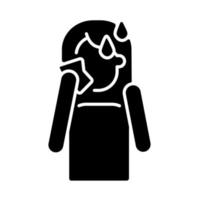 Hot flashes and sweating black glyph icon. Panic attack symptom. High temperature and perspiration due to anxiety. Mental disorder. Silhouette symbol on white space. Vector isolated illustration