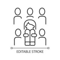 Enochlophobia linear icon. Irrational fear of crowd. Panic disorder. Psychotherapy treatment. Thin line customizable illustration. Contour symbol. Vector isolated outline drawing. Editable stroke