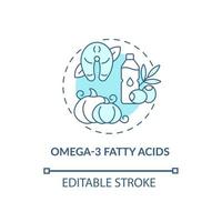 Omega three fatty acids concept icon. ADHD diet abstract idea thin line illustration. Healthy body. Dietary supplements. Health benefits. Vector isolated outline color drawing. Editable stroke