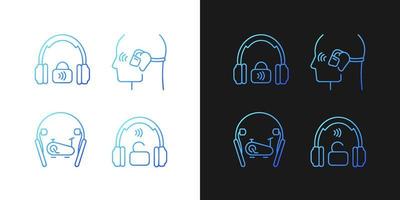 Wireless headphones gradient icons set for dark and light mode. In ear earphones for sport. Thin line contour symbols bundle. Isolated vector outline illustrations collection on black and white
