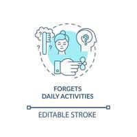 Forgets daily activities concept icon. Inattentive symptom abstract idea thin line illustration. Issues with memory. Trouble with daily routine. Vector isolated outline color drawing. Editable stroke