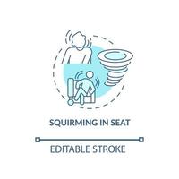 Squirming in seat concept icon. Hyperactive-impulsive symptom abstract idea thin line illustration. Restless kid behaviour. Behavioral disorder. Vector isolated outline color drawing. Editable stroke