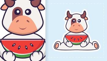 lindo personaje de mascota de vaca. se puede utilizar para pegatinas, parches, textiles, papel. ilustración vectorial