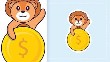 Cute lion mascot character. Can be used for stickers, patches, textiles, paper. Vector illustration