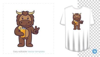 lindo personaje de mascota de toro. Se puede utilizar en pegatinas, parches, textiles, papel, telas y otros. vector