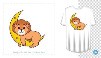 Cute lion character. Prints on T-shirts, sweatshirts, cases for mobile phones, souvenirs. Isolated vector illustration on white background.