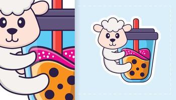 Cute sheep mascot character. Can be used for stickers, patches, textiles, paper. Vector illustration