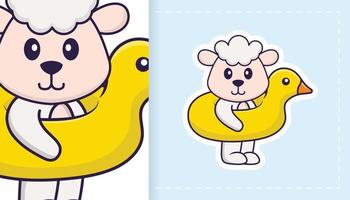 Cute sheep mascot character. Can be used for stickers, patches, textiles, paper. Vector illustration