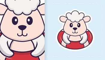 lindo personaje de mascota de oveja. se puede utilizar para pegatinas, parches, textiles, papel. ilustración vectorial