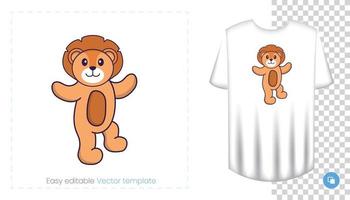 Cute lion character. Prints on T-shirts, sweatshirts, cases for mobile phones, souvenirs. Isolated vector illustration on white background.