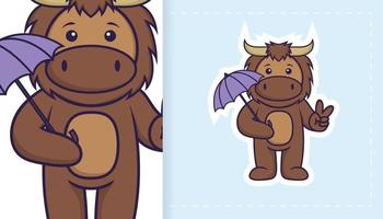 Cute bull mascot character. Can be used for stickers, patches, textiles, paper. Vector illustration