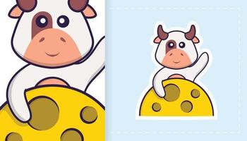 Cute cow mascot character. Can be used for stickers, patches, textiles, paper. Vector illustration