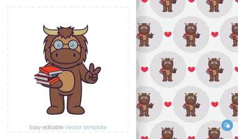 Cute bull mascot character. Can be used on stickers, patches, textiles, paper, cloth and others. vector